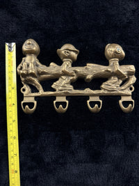 Thumbnail for Vintage Italian Solid Brass Wall Hook Rack â 3 Boys Carrying Log â 8x6â Ha3