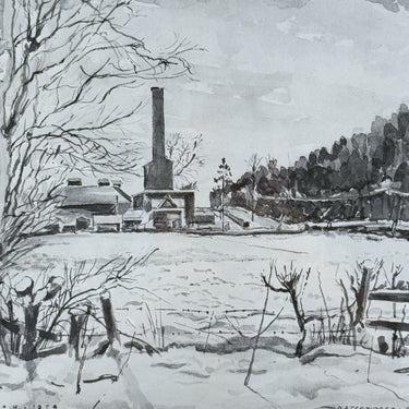 1947 Watercolour Brickworks by E. McCloud Framed Industrial Landscape Painting1