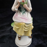 Thumbnail for Capodimonte Porcelain Seated Figurine Girl Flowers Pink Yellow Gold 7.5in decor4
