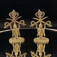 Thumbnail for Antique Brass Indian Army Emblems –3.5”.  Crowned Goddess Crossed Swords Pair 1