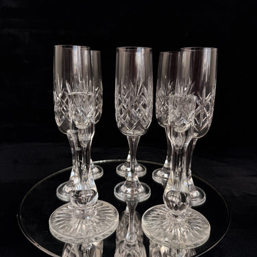 Vintage Cut Crystal Glassware Set – 6 Champagne Flutes & 2 Candlestick Holders1