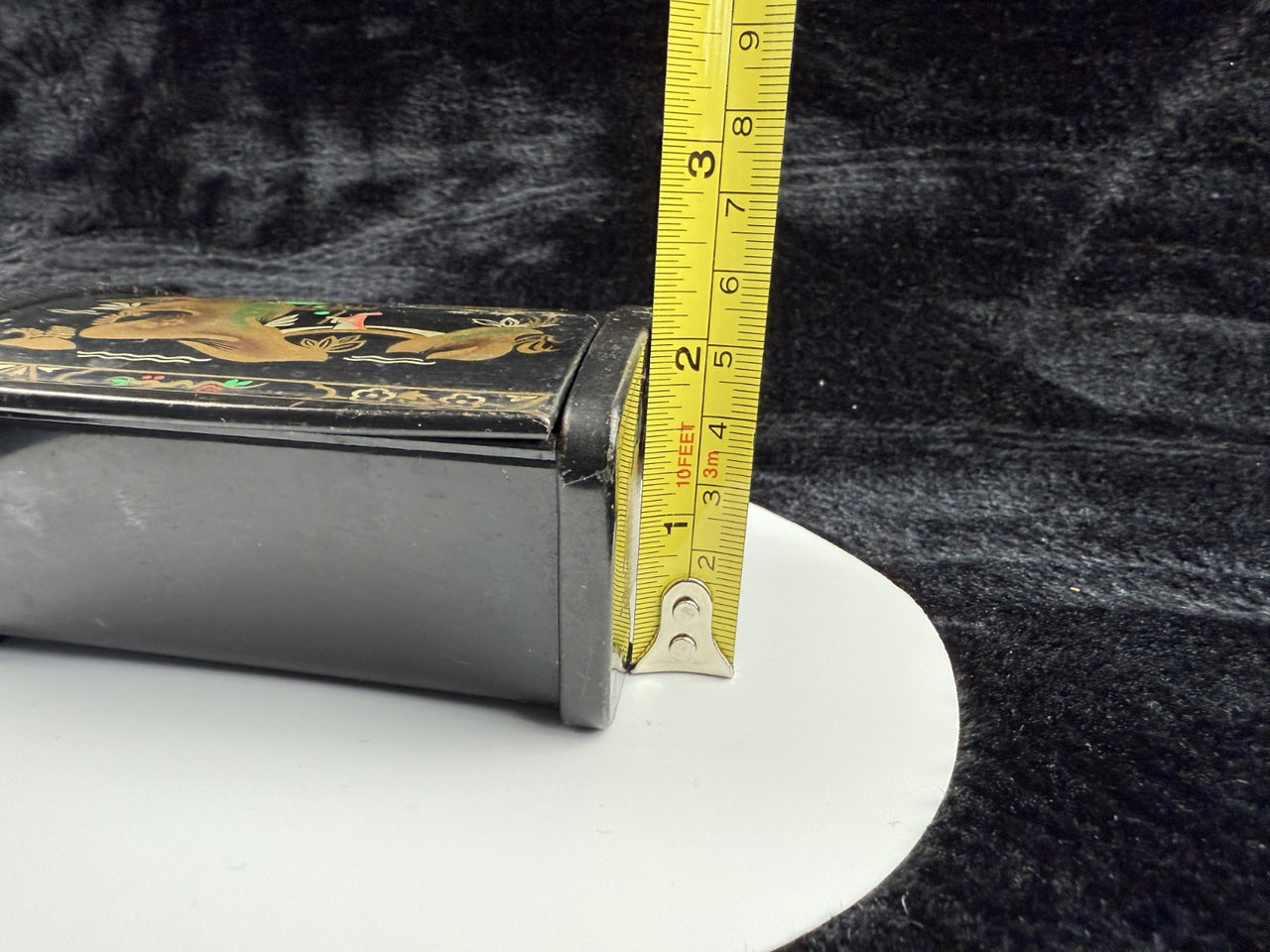 Vintage Quality Japanese Style Black Lacquer Trinket Box with FoldUp Lid, Hand11