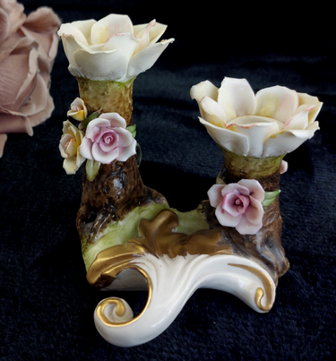 Beautiful Capodimonte decor gift Double Candle Holder 4.5in Porcelain see pics1