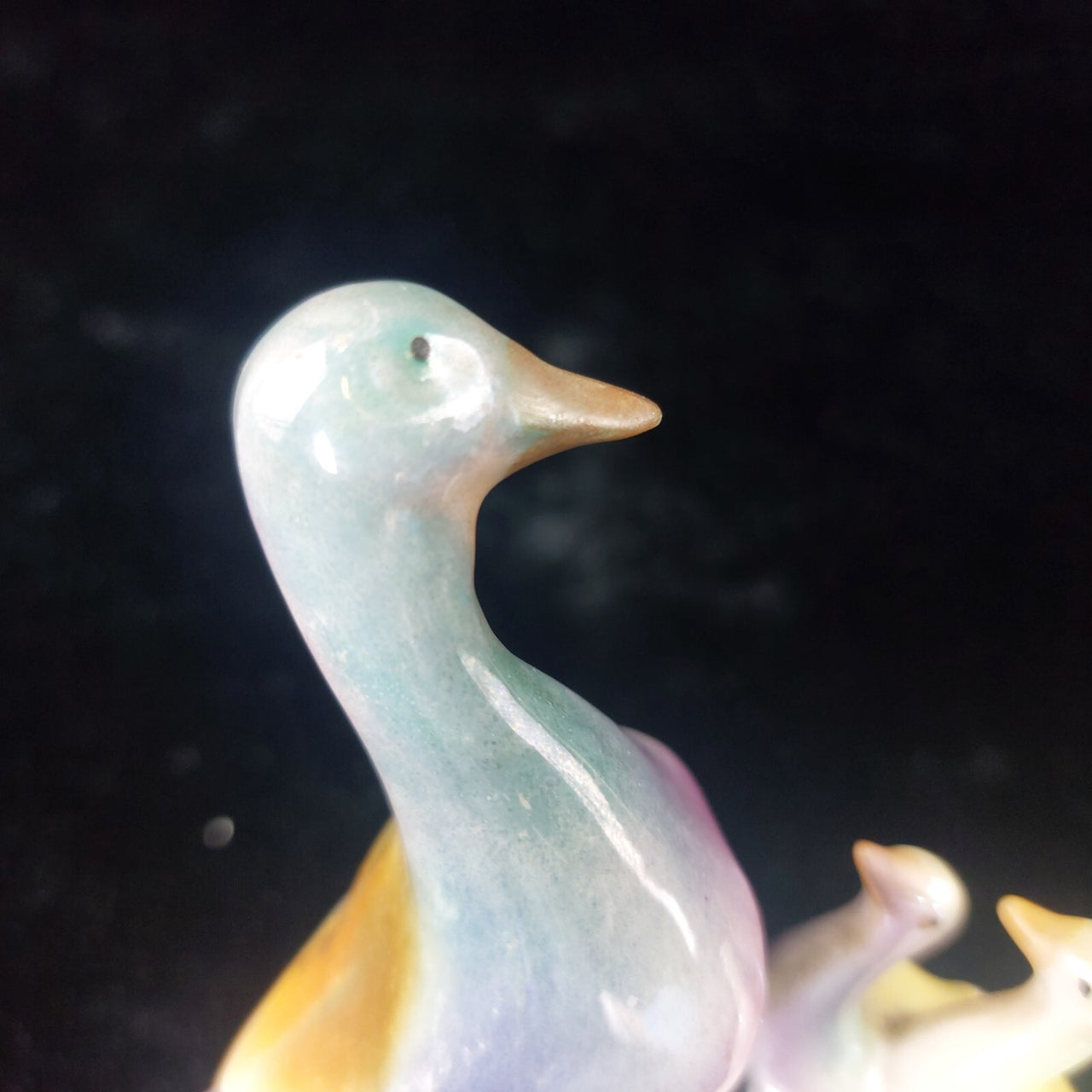 Antique Porcelain Duck Figurine Iridescent Pastel Trio – Foreign Mark 7, 4" Tall6