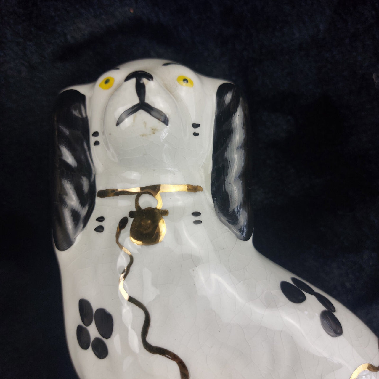 Staffordshire Dog Figures Trio White Black , 7.5 in, 4.5 in Handpaint 9.5" Large13