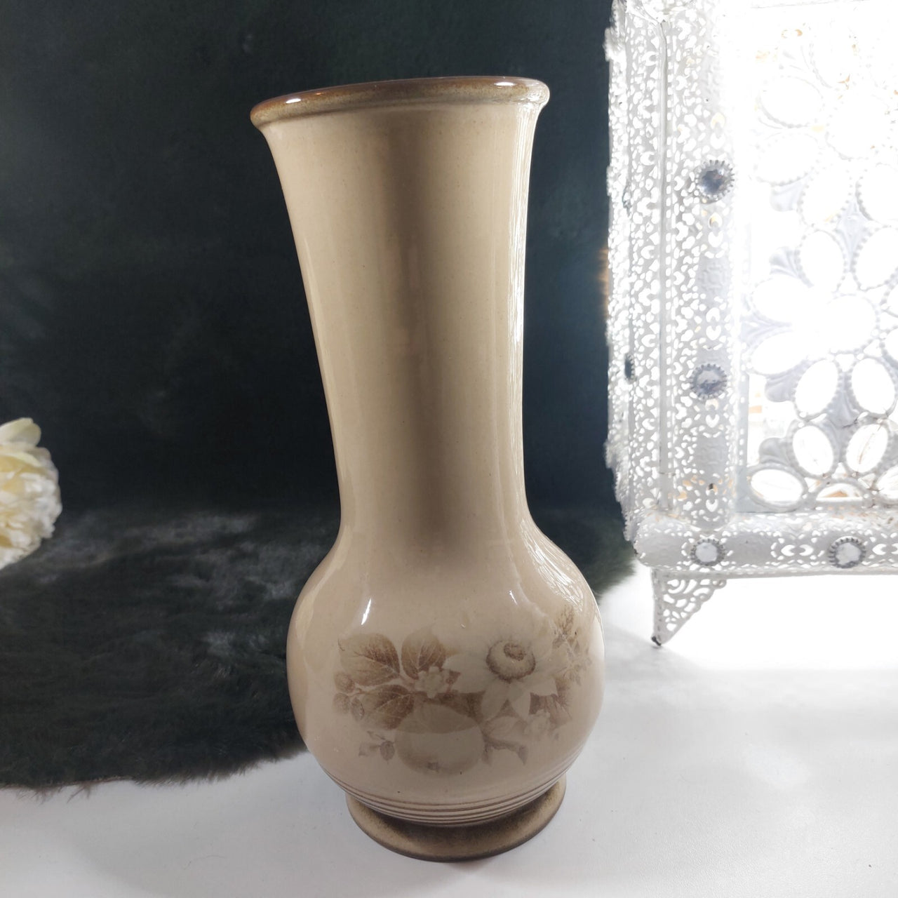 Denby Memories Stoneware Vase Handcrafted Vintage Design Floral England Brown5