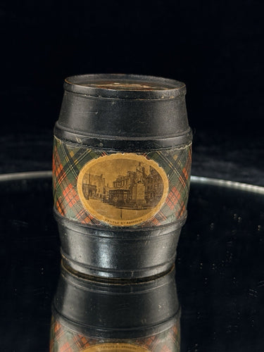 Antique Mauchline Ware Barrel Bank – Castle St Aberdeen, Scottish Tartan c1890s0