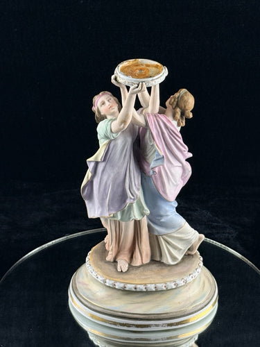 Antique NH Porcelain Figurine Candle Holder Two Greek Goddesses Top Part Missing1