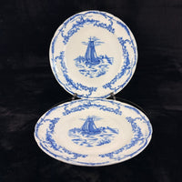 Thumbnail for 1890s plate antique Delph Blue & White Transferware Plates Sailboat Scene x2 UK15