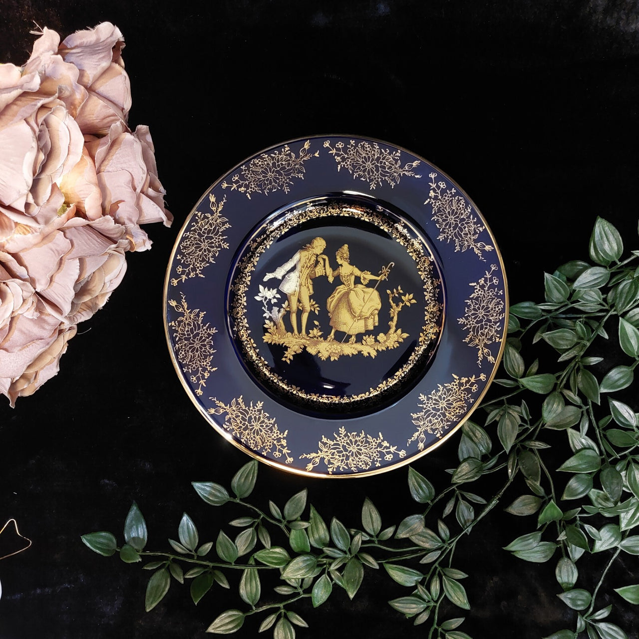 Limoges Royal Blue  Glaze & Decorative Plate  Miniature Porcelain  Wall 3 Plates4