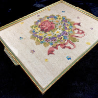 Thumbnail for Floral Framed Needlepoint Tapestry Pink Rose Daisy Bouquet 2015” Wood Frame.13