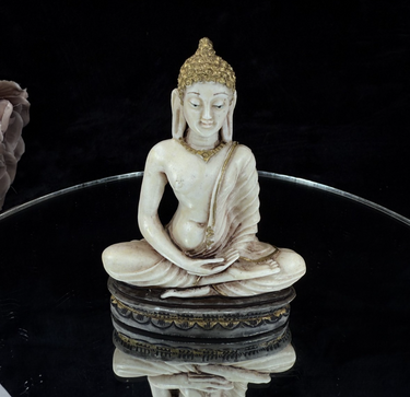 Hand-Carved White and Gold Seated Buddha Figurine, Religious Art Statue decort0