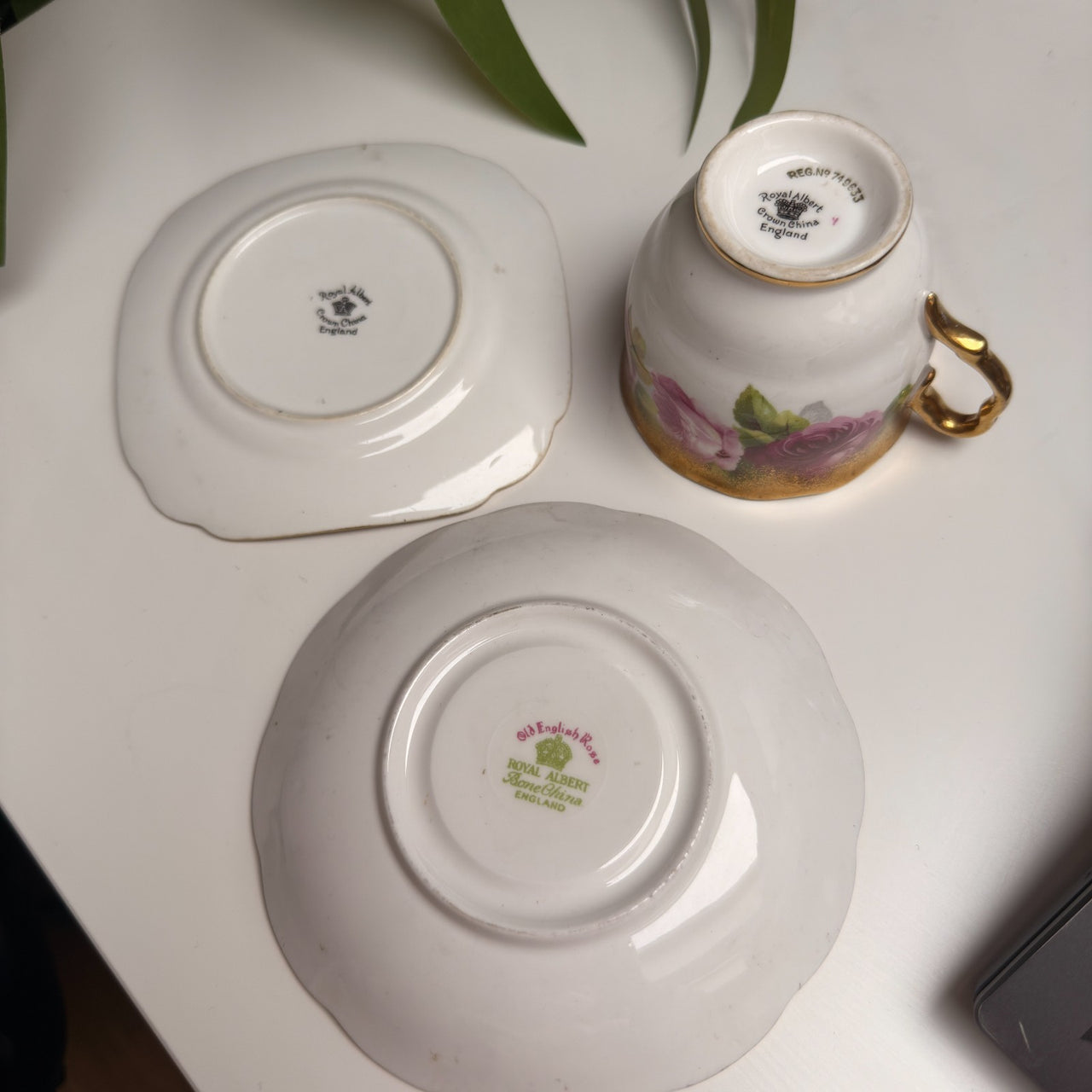 Royal Albert Old English Rose Trio Set Cup Saucer Plate Pink Red Floral Gilded.13