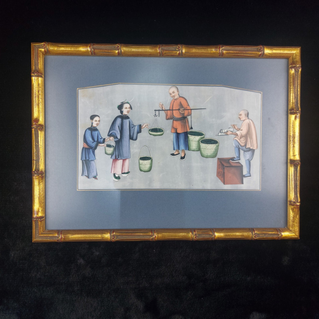19th Century Chinese School Artisan Cutting Timber Framed Painting Bodycolor8