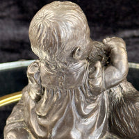 Thumbnail for Vintage Bronze signed Baby with Dog Sculpture – 4.5