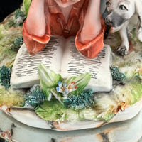 Thumbnail for Italian Capodimonte Figurine Boy Reading with Dog and Shoes bookshelf gift decor10