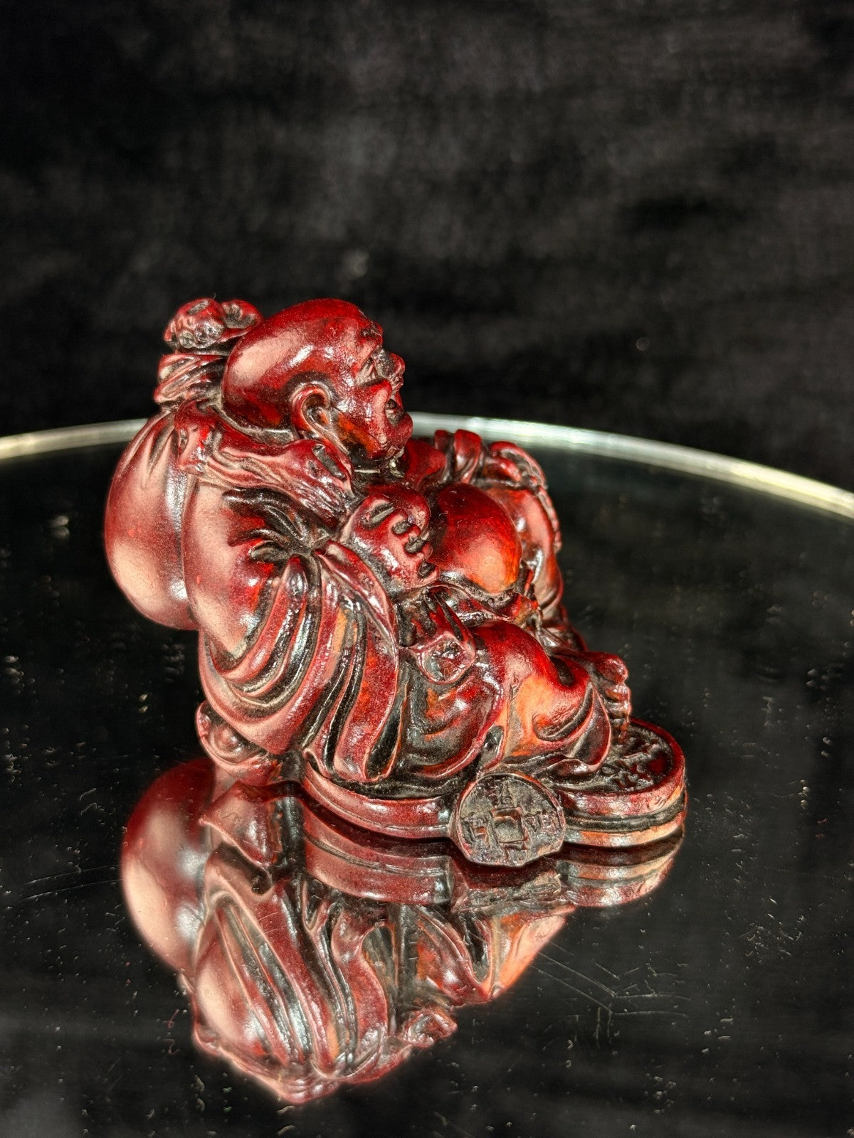 Vintage Chinese Laughing Buddha Red Resin Figurine Happiness Prosperity Statue9