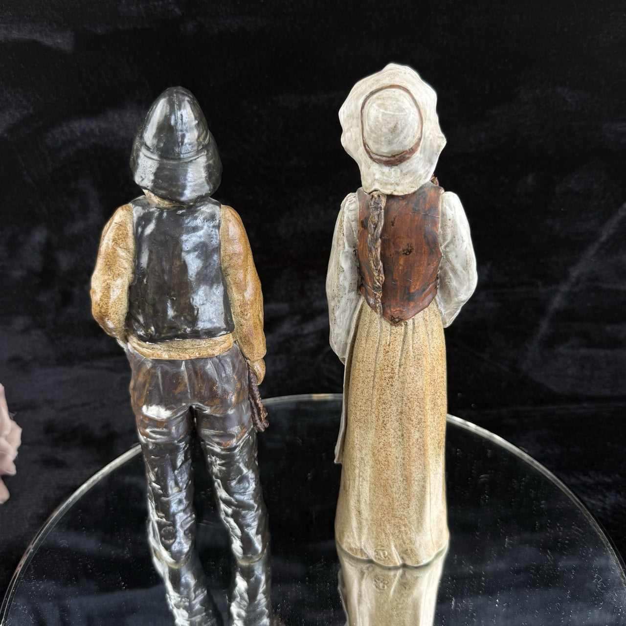Vintage  Signed by JR Art Pottery fisherman and wife clay figurine set of 2 Rare5