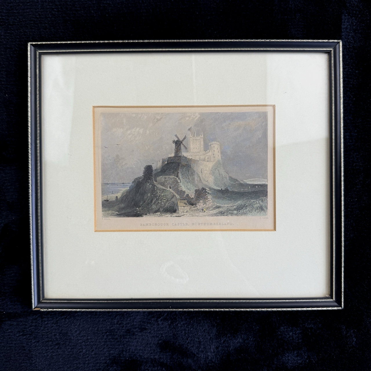 Pair Antique c.1830s Thomas Allom Engravings pr Bamborough & Holy Island Castle.3