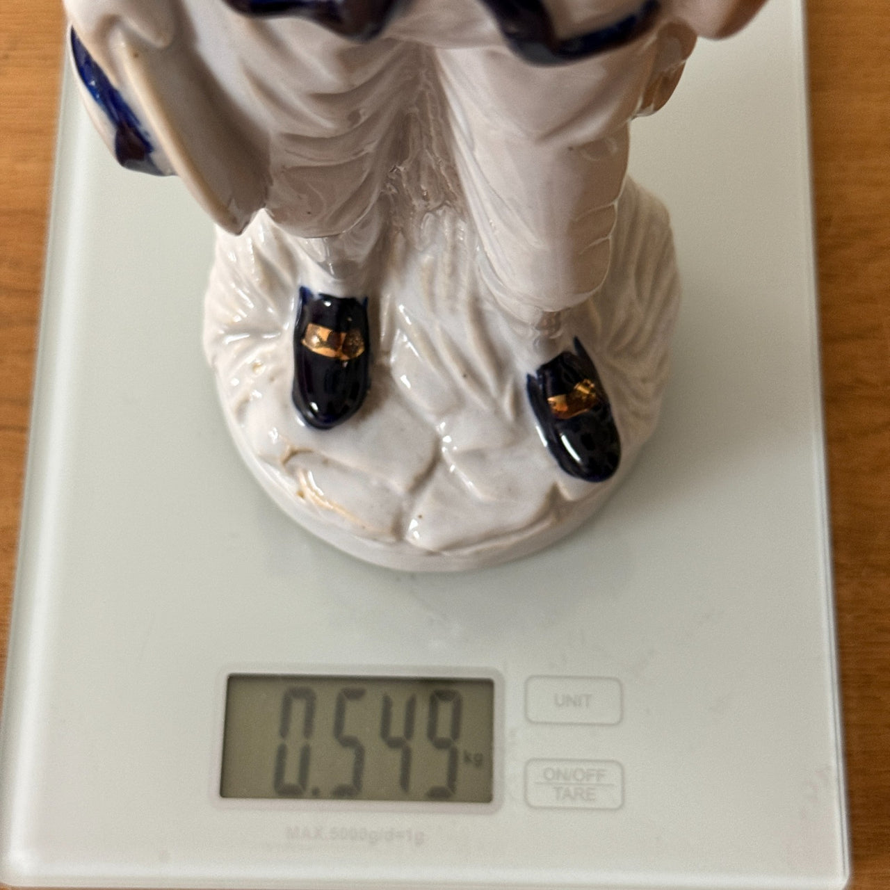 Antique Porcelain Colonial Figurine White Blue Gold Trim 11" Hand Painted gift12