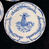 Thumbnail for ANTIQUE Blue&White Delph Transferware Plates x3 1896 Sailboat Windmill Scene Set3