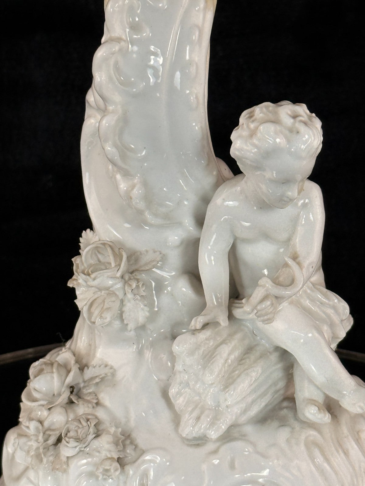 Antique German Volkstedt Porcelain Cherub Candlestick 10" Rococo White see pics10