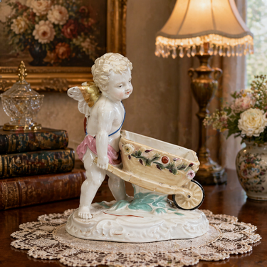 Antique Cupid Figurine w Wheelbarrow German Porcelain Match Holder SPM see pics.0