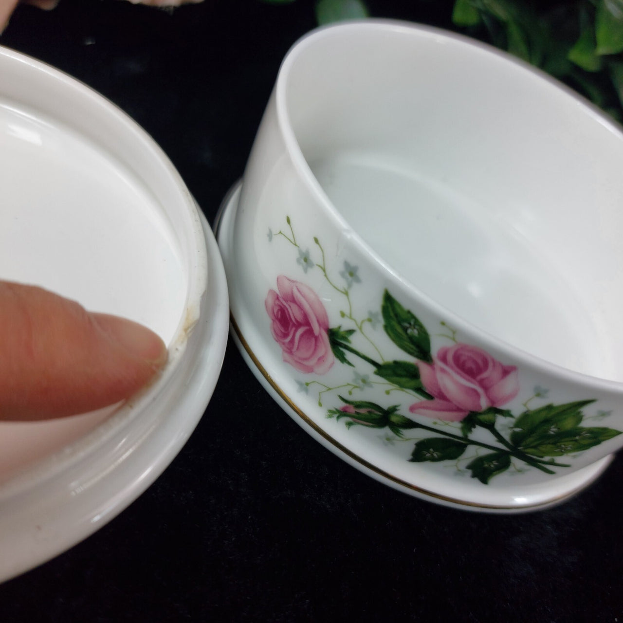 Staffordshire Crown Set Porcelain of 2 Small Canister & Trinket Box Fine China5