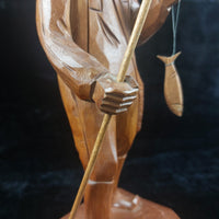 Thumbnail for Wooden Vintage SculptureFisherman -Folk Art - Jocelyn Caron - Chipped Hand5