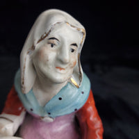 Thumbnail for Antique Staffordshire Figurineâ Woman bluescarf , holding Teapot Painted 1880.8