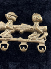 Thumbnail for Vintage Italian Solid Brass Wall Hook Rack â 3 Boys Carrying Log â 8x6â Ha6