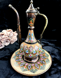 Thumbnail for One-of-a-Kind Hand-Painted Large Copper Pitcher & Tray/plate Set see the pics.0