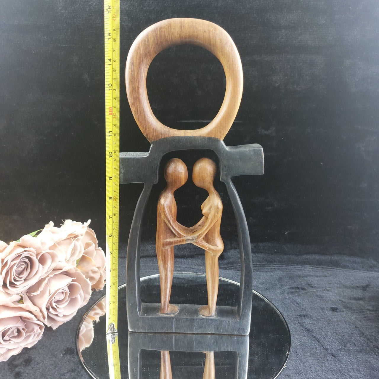 Very Rare Hand Carved Wooden Couple Sculpture – Good Condition, Abstrac 15" Tall4