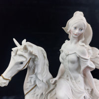 Thumbnail for The White Lady Figurine Elegant Matte Bisque Horseback Rider on Wood Base 12