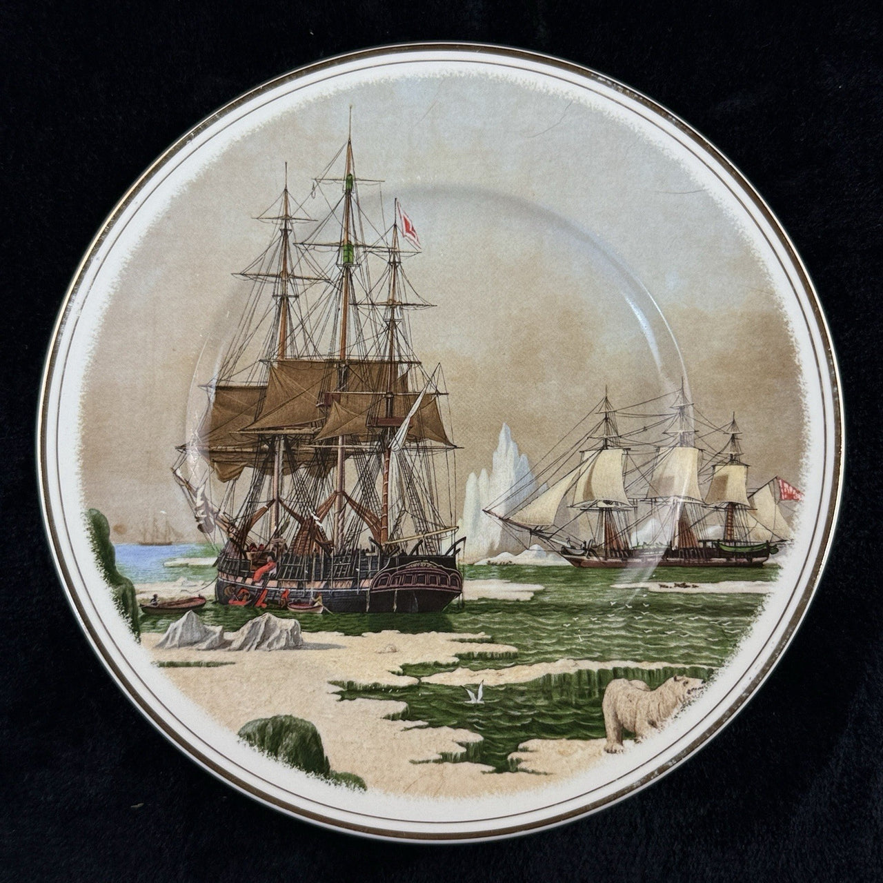 John Ward China Bone Plates Set of 2 Whalers & Return to Harbour Nautical Ship2