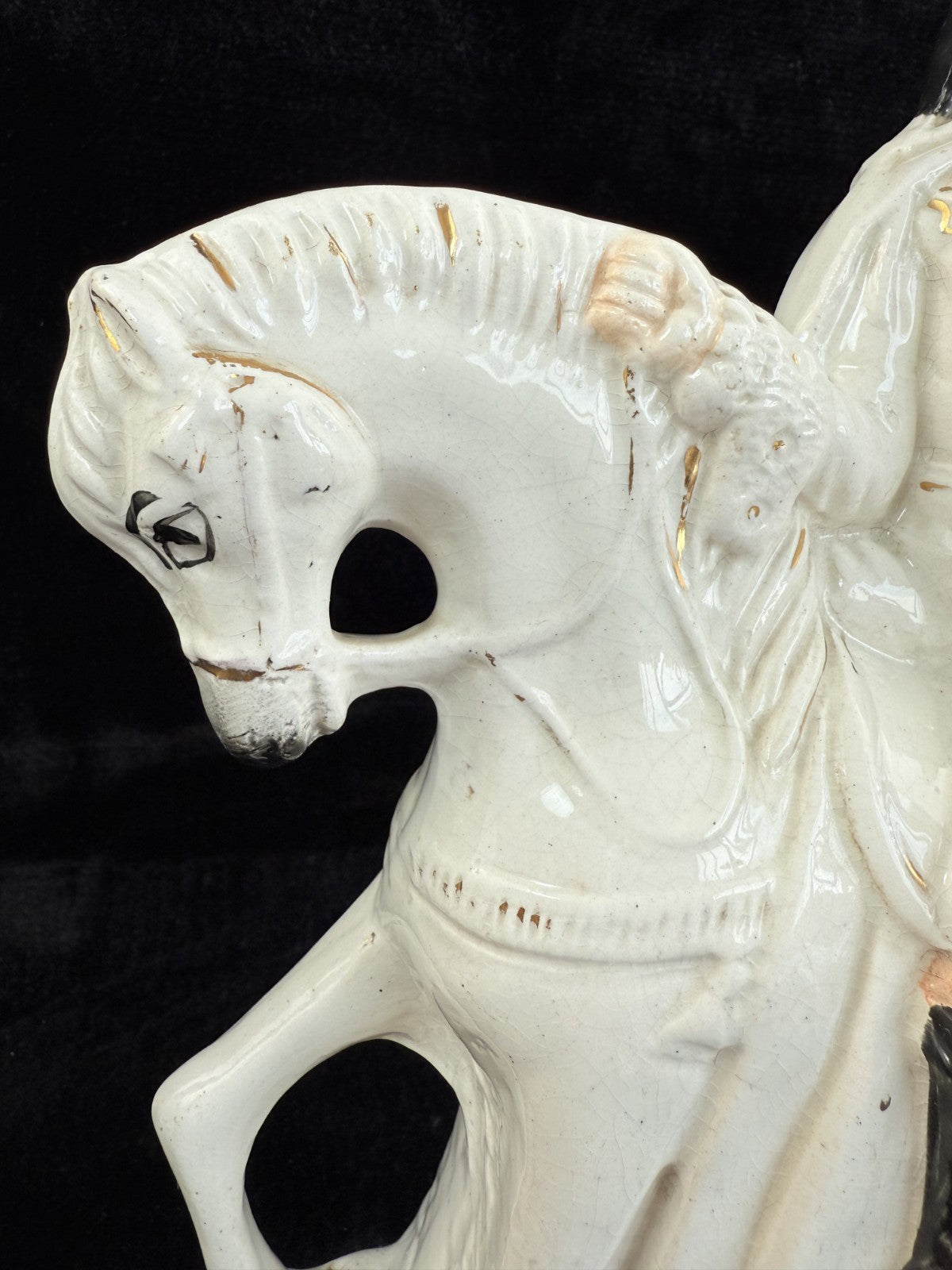 Antique Porcelain Staffordshire Cavalier- Horse Figurine Pair decor see one head4