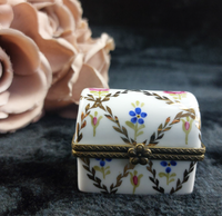 Thumbnail for Limoge Style Acceptable Porcelain Trinket Box Floral Hinged Rectangle jewellery0