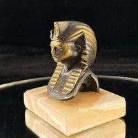 Thumbnail for 1920s Pharaoh Bronze Bust Tutankhamun on Marble Base Egypt Figurine Decor B12
