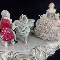 Thumbnail for Dresden UNTERWEISSBACH Girl Singing and Musician Porcelain Lace Figurine Group.2