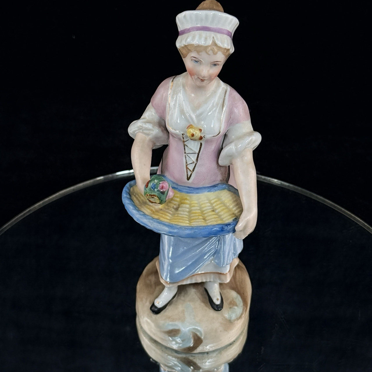 Antique German Porcelain Figurine Lady Serving Tray Victorian Style Decor Figure4