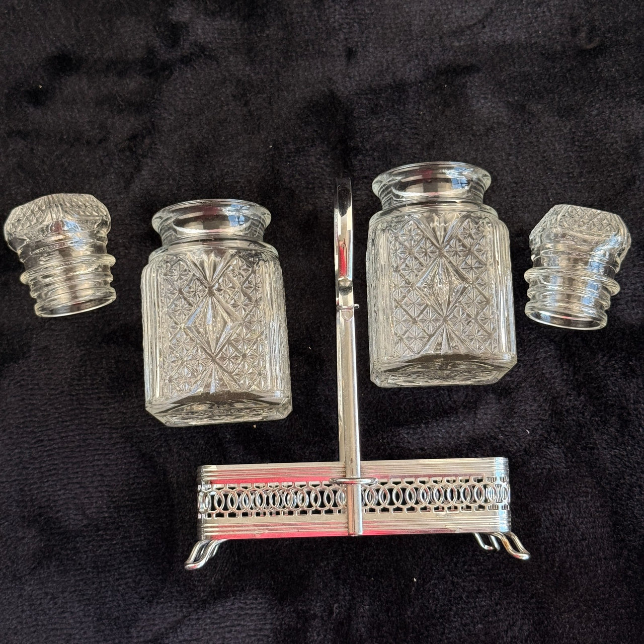 Vintage Cut Crystal Glassware & Spice Jar Set Elegant Tableware 5 Glasses & Jar11
