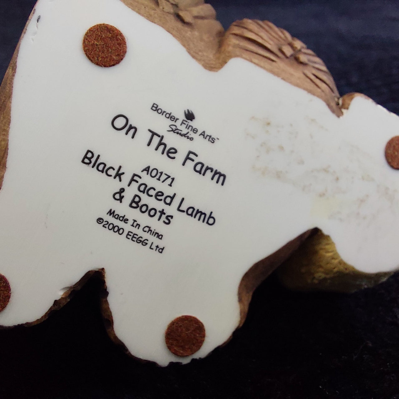 Border Arts Fine Black Faced Lamb & Boots Figurine 2.5 in 2000 On The Farm Resin6