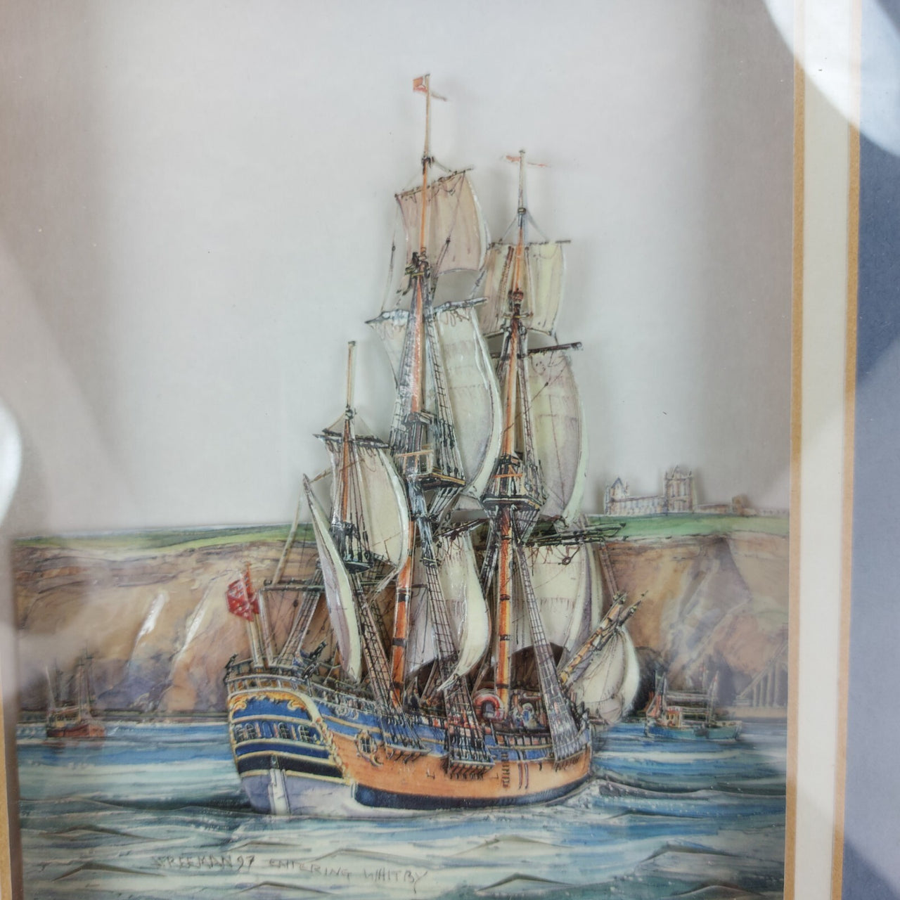 Framed 3D Art H.M.B. Endeavour  Refit Handcrafted  Signed by Freeman Whitby4