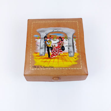 Handpainted Flamenco Dancers Vintage decor Leather Jewelry Box Artist Signed1