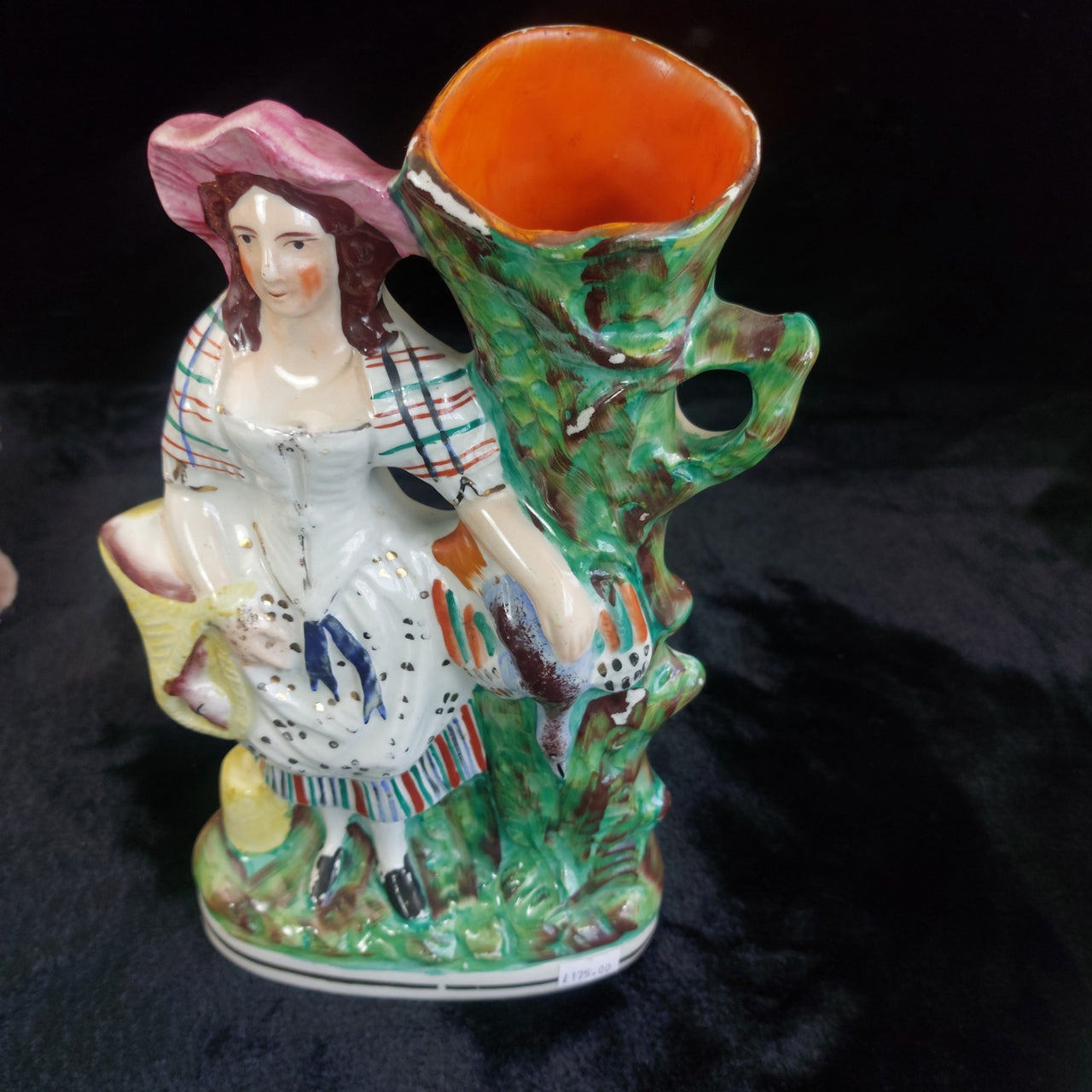 Antique Staffordshire Sampson Smith 11" 1851 Figurine Lady with Game Birds Vase 10