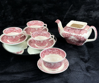 Thumbnail for Mason's Ironstone Vista Dinnerware Tea Set patent Red Transferware England Chips4