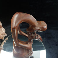 Thumbnail for Abstract Hand Carved Wood Kissing Couple Sculpture – worn base 11