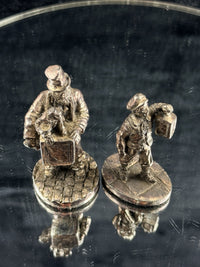 Thumbnail for Vintage Metal Street Vendor Figurines Set Victorian Man Boy Lantern 3in4