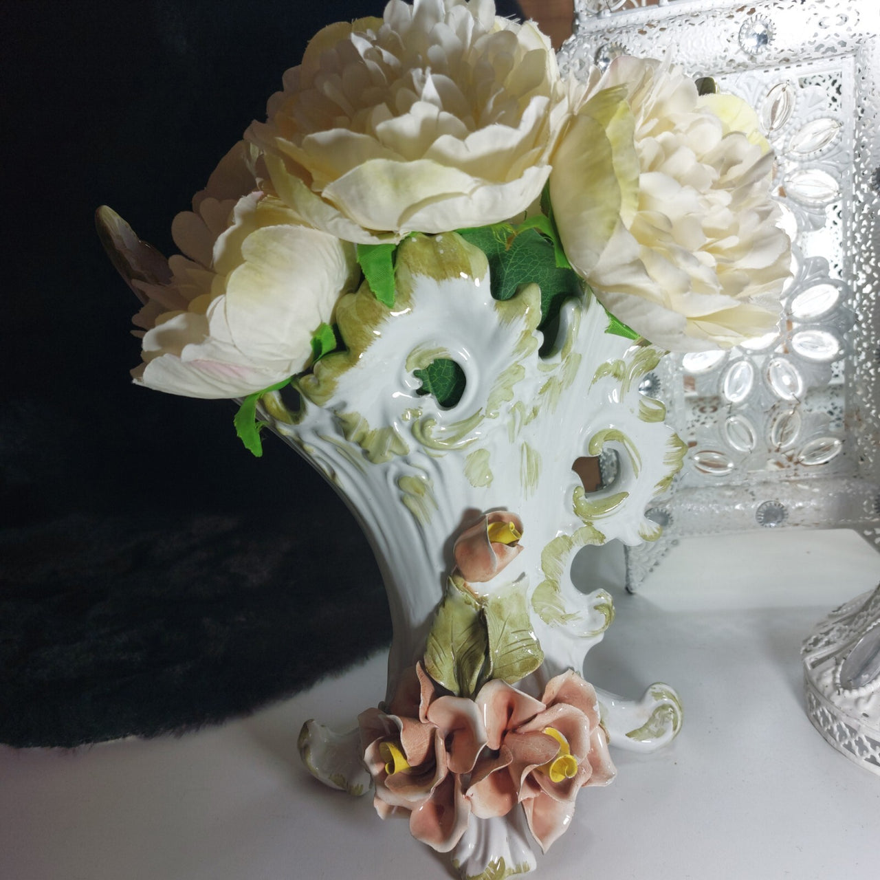 Francesco Capodimonte Italian Porcelain Italy Vase – Rococo Bird & Floral Design18