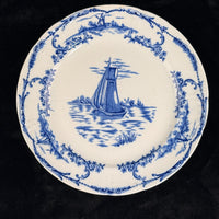 Thumbnail for ANTIQUE Blue&White Delph Transferware Plates x3 1896 Sailboat Windmill Scene Set5